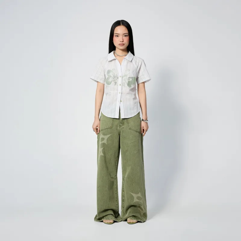 Slouchy Spike Jeans in Worn Swamp made by Arthur Apparel