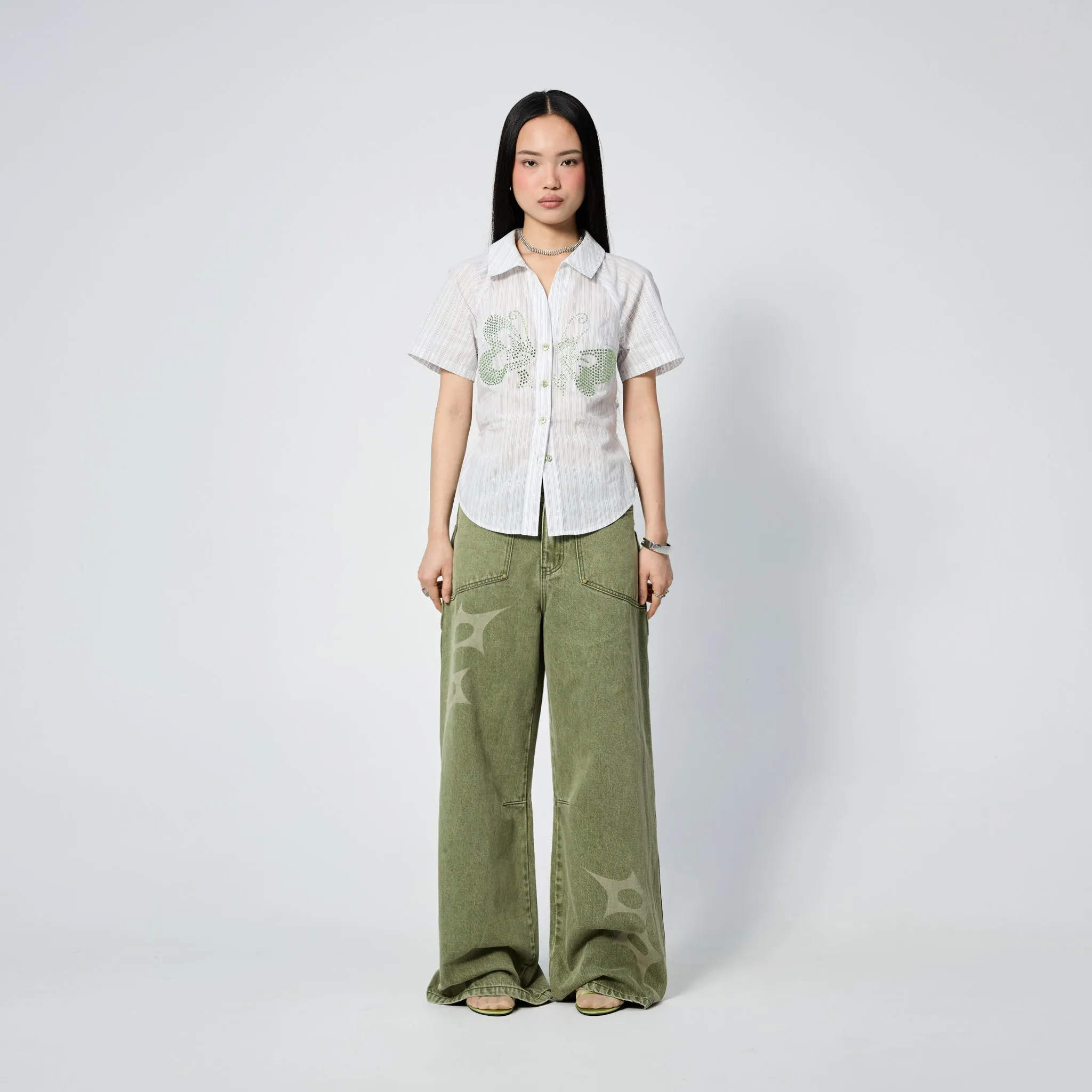 Slouchy Spike Jeans in Worn Swamp sold by Arthur Apparel