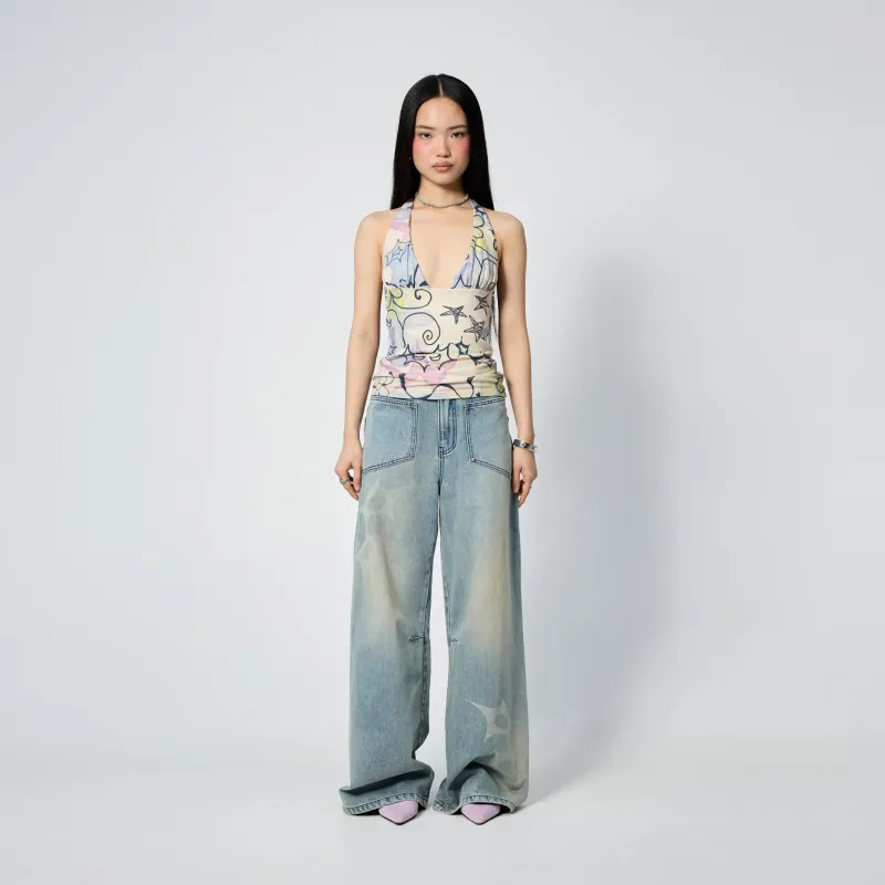 Slouchy Spike Jeans in Worn Blue sold by Arthur Apparel
