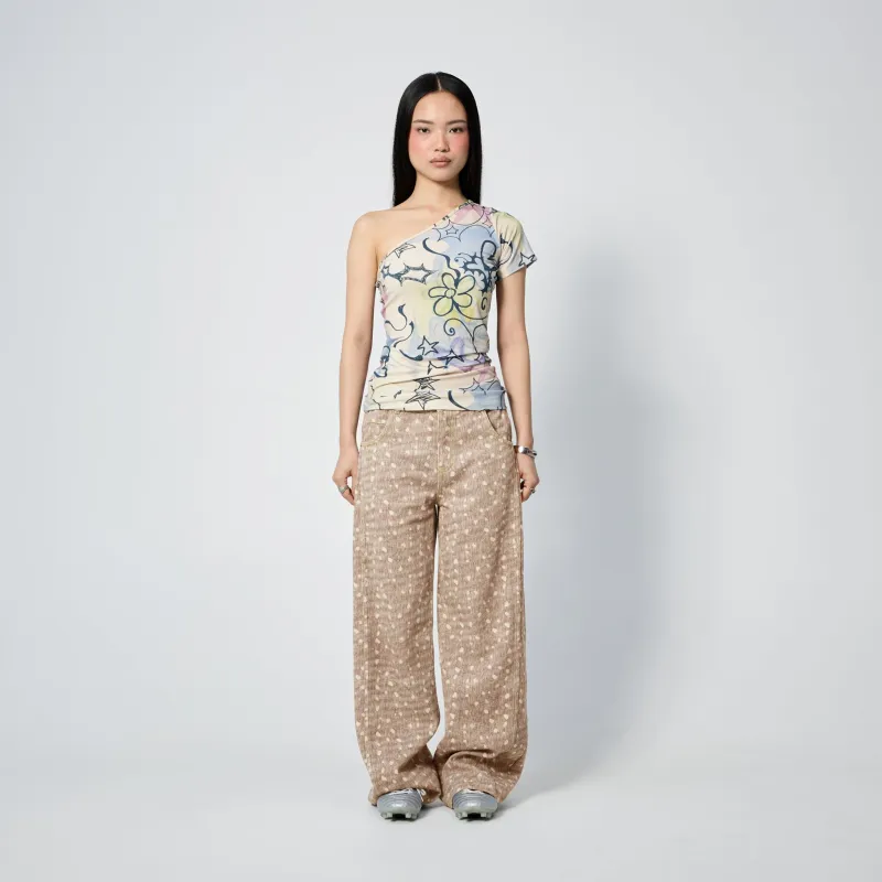 Straight Leg Jean in Tan Spots sold by Arthur Apparel