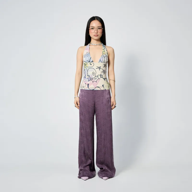 Frayed Hem Straight Leg Pant in Purple Rose sold by Arthur Apparel