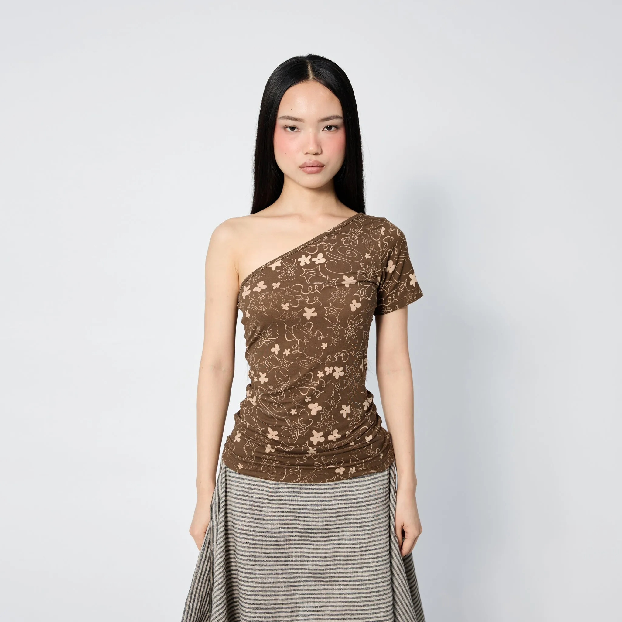 Asymmetric Tee in Muddy Scribbles sold by Arthur Apparel