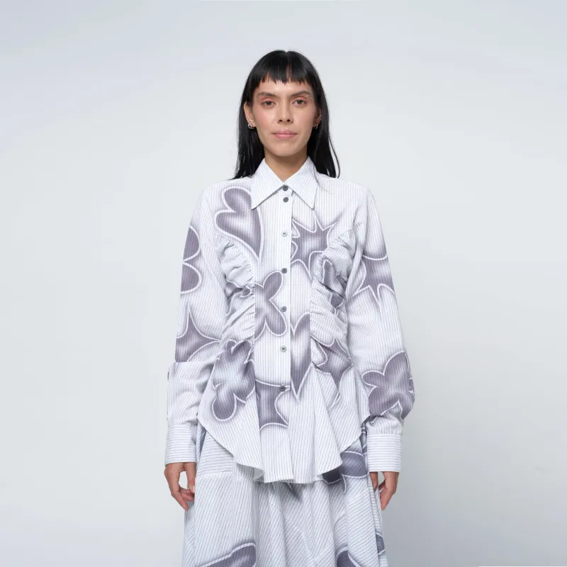 Ruffle Blouse in Stencil made by Arthur Apparel