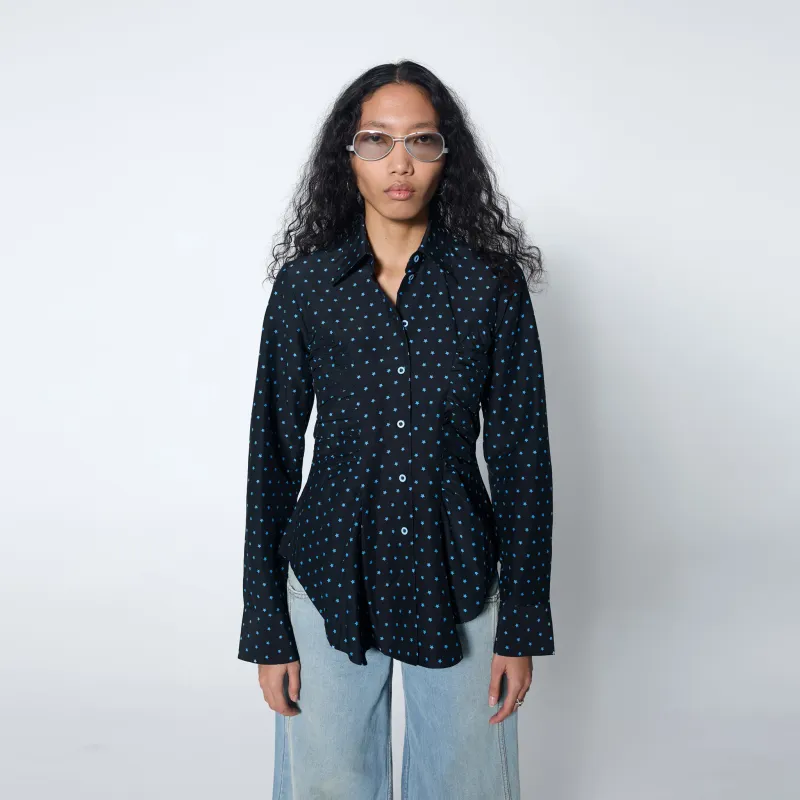 Ruffle Blouse in Starry Night sold by Arthur Apparel