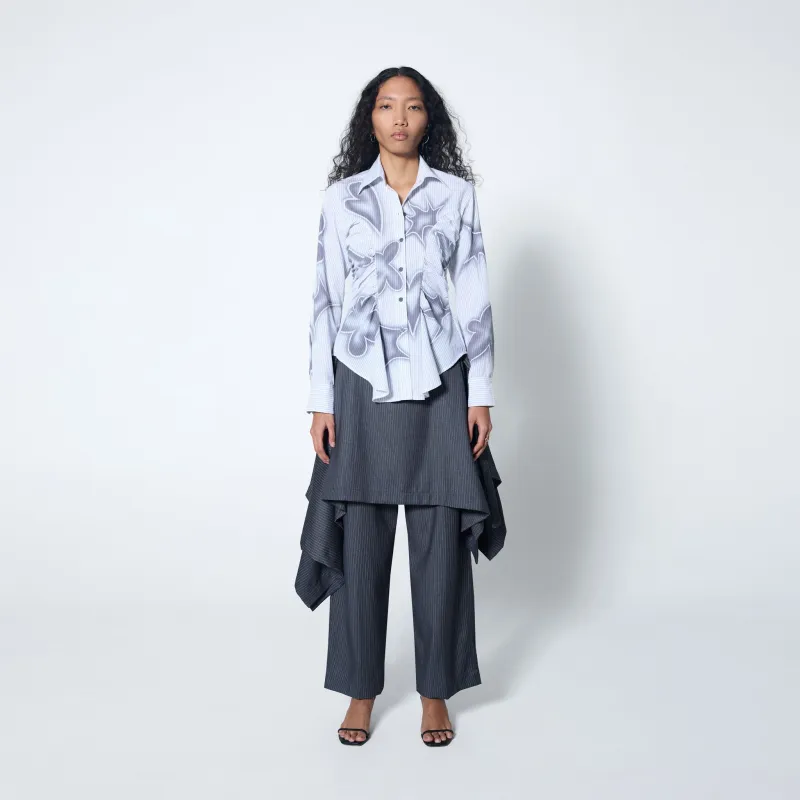 Origami Skirt in Grey Pinstripe sold by Arthur Apparel