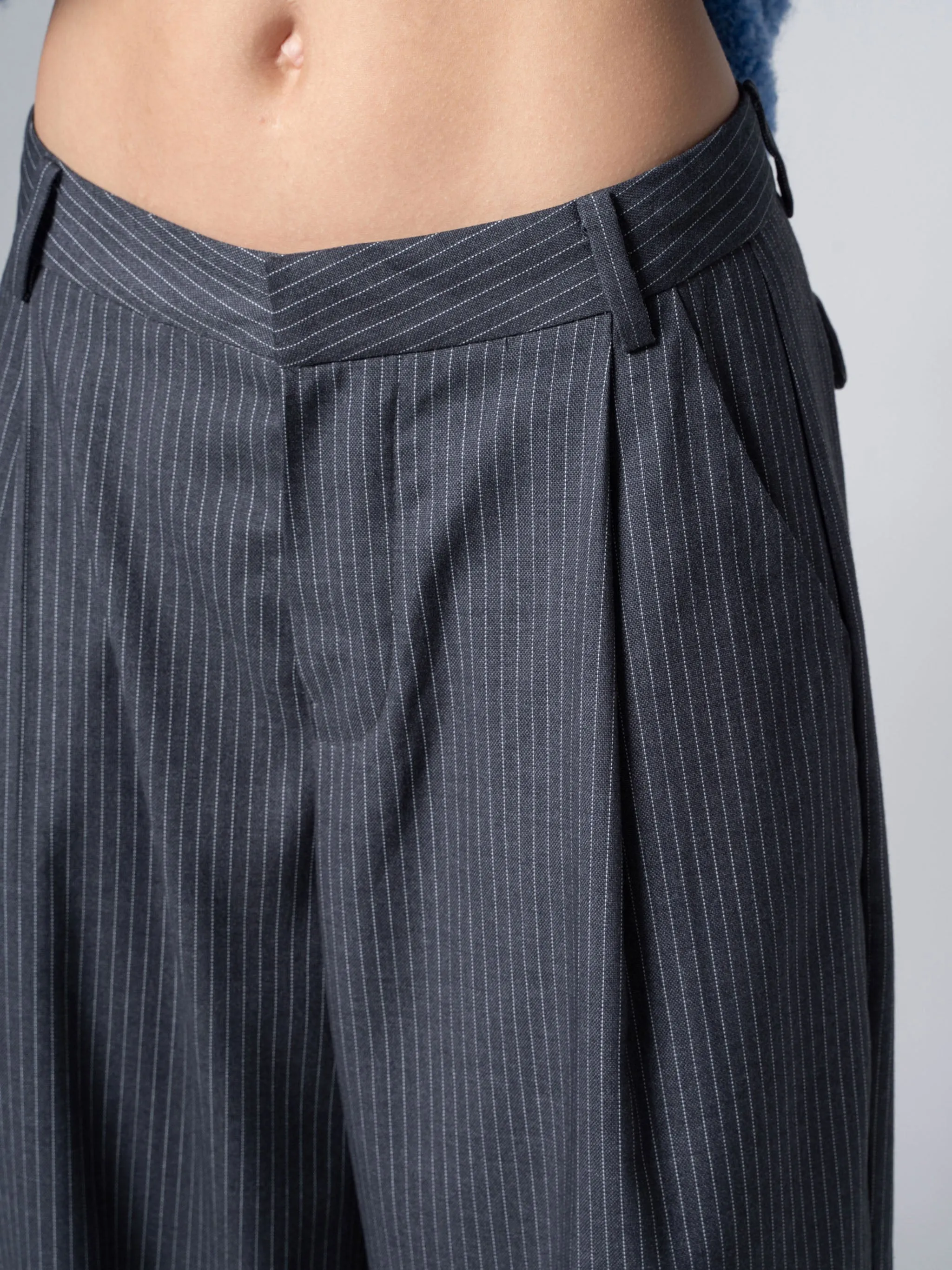 Slouchy Pleat Pant in Grey Pinstripe sold by Arthur Apparel product image thumbnail 5