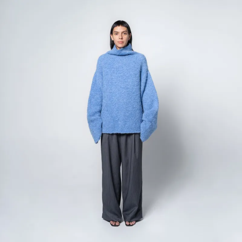 Slouchy Pleat Pant in Grey Pinstripe sold by Arthur Apparel