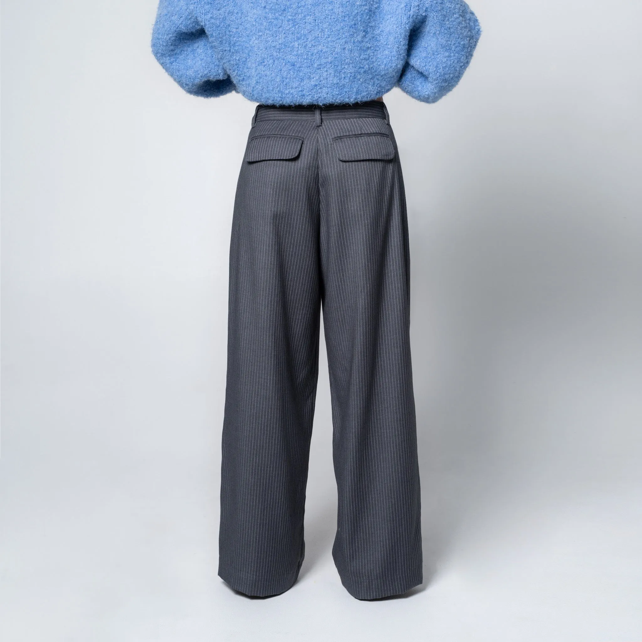 Slouchy Pleat Pant in Grey Pinstripe sold by Arthur Apparel product image thumbnail 4