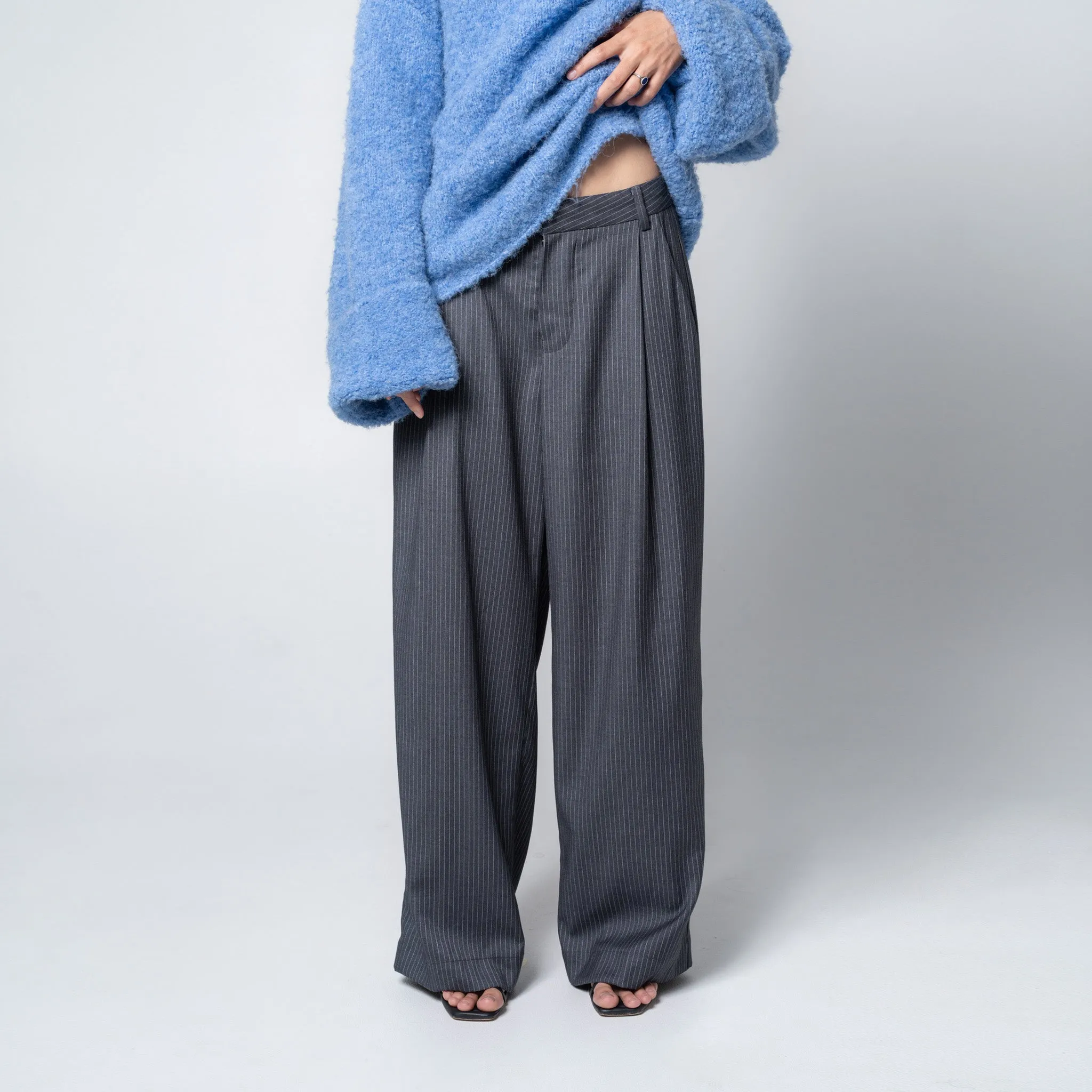 Slouchy Pleat Pant in Grey Pinstripe sold by Arthur Apparel product image thumbnail 2