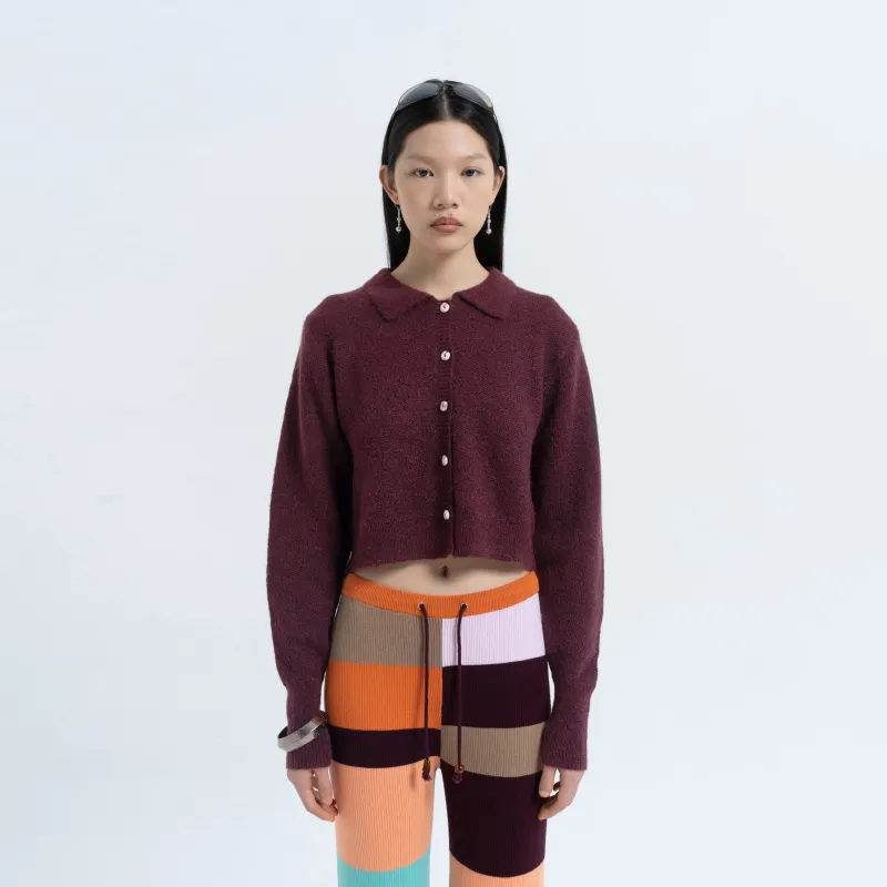 Greetings Cardigan in Maroon sold by Arthur Apparel