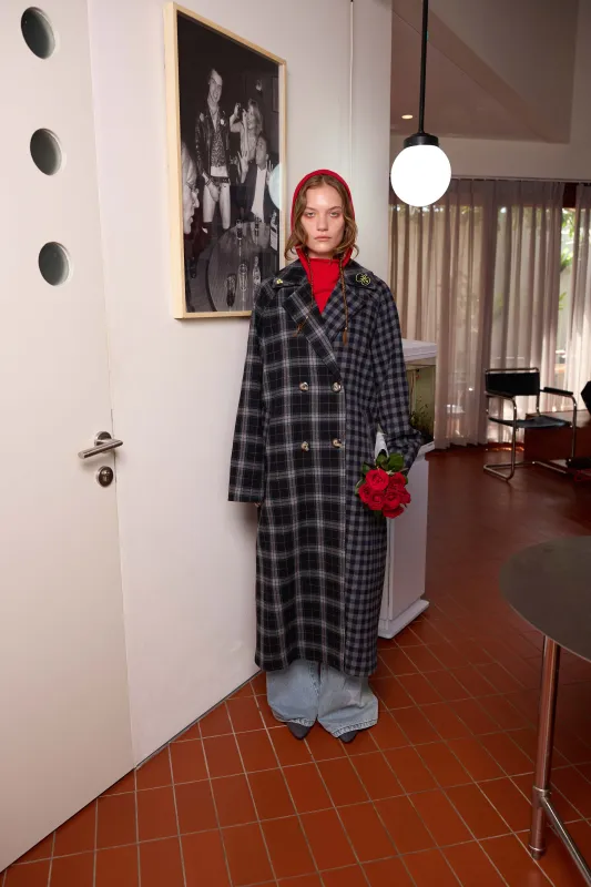Double Breasted Blanket Coat in Asphalt made by Arthur Apparel