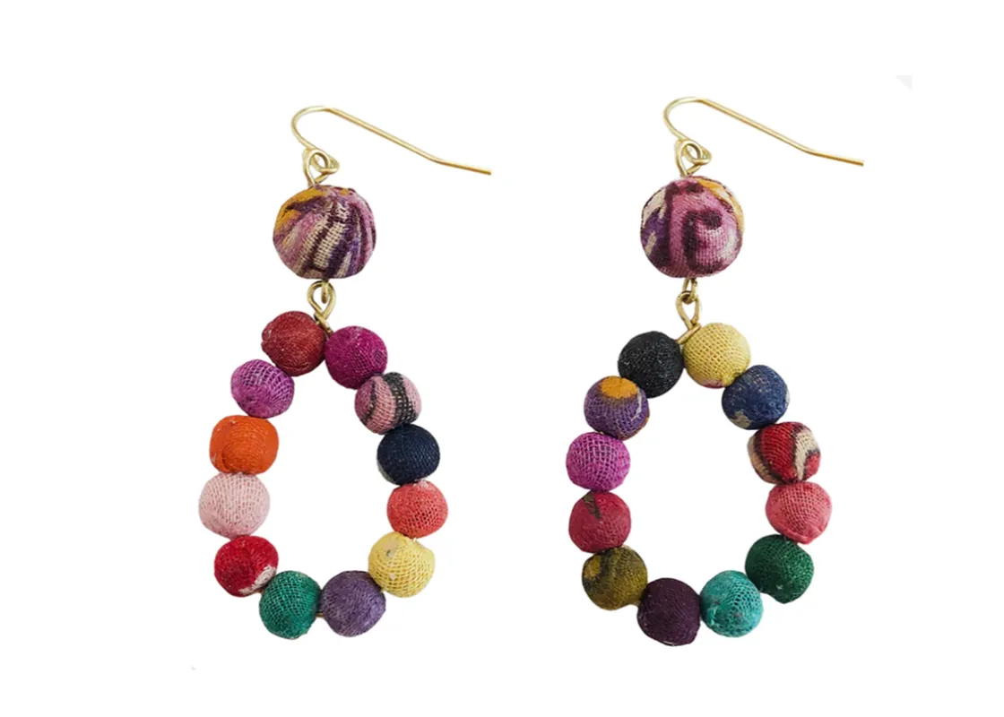 Kantha Dangling Teardrop Earrings sold by Museum of Musical Instruments