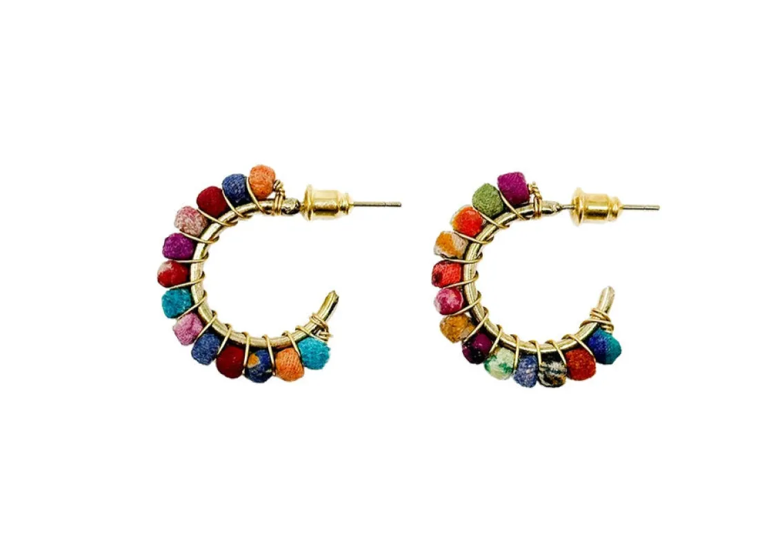 Kantha Mini Hoop Earrings sold by Museum of Musical Instruments