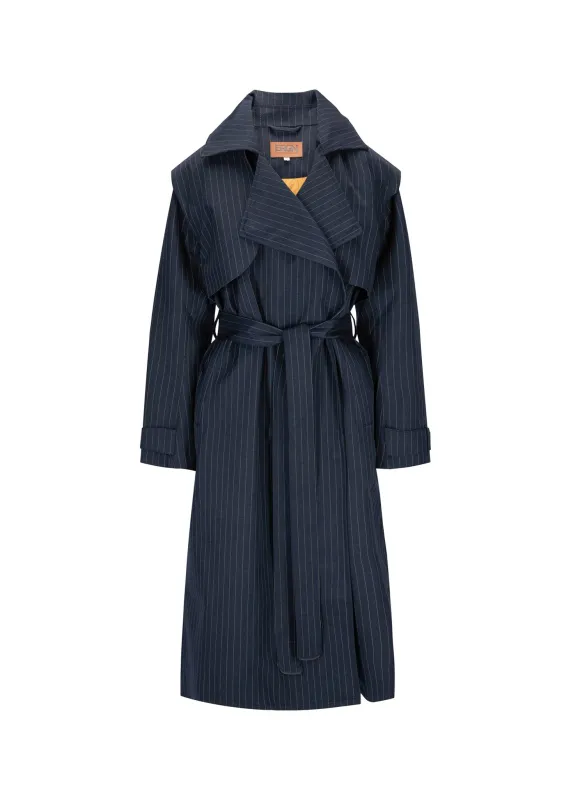 Regndråpe Trench Coat - Navy Pinstripe sold by brgn