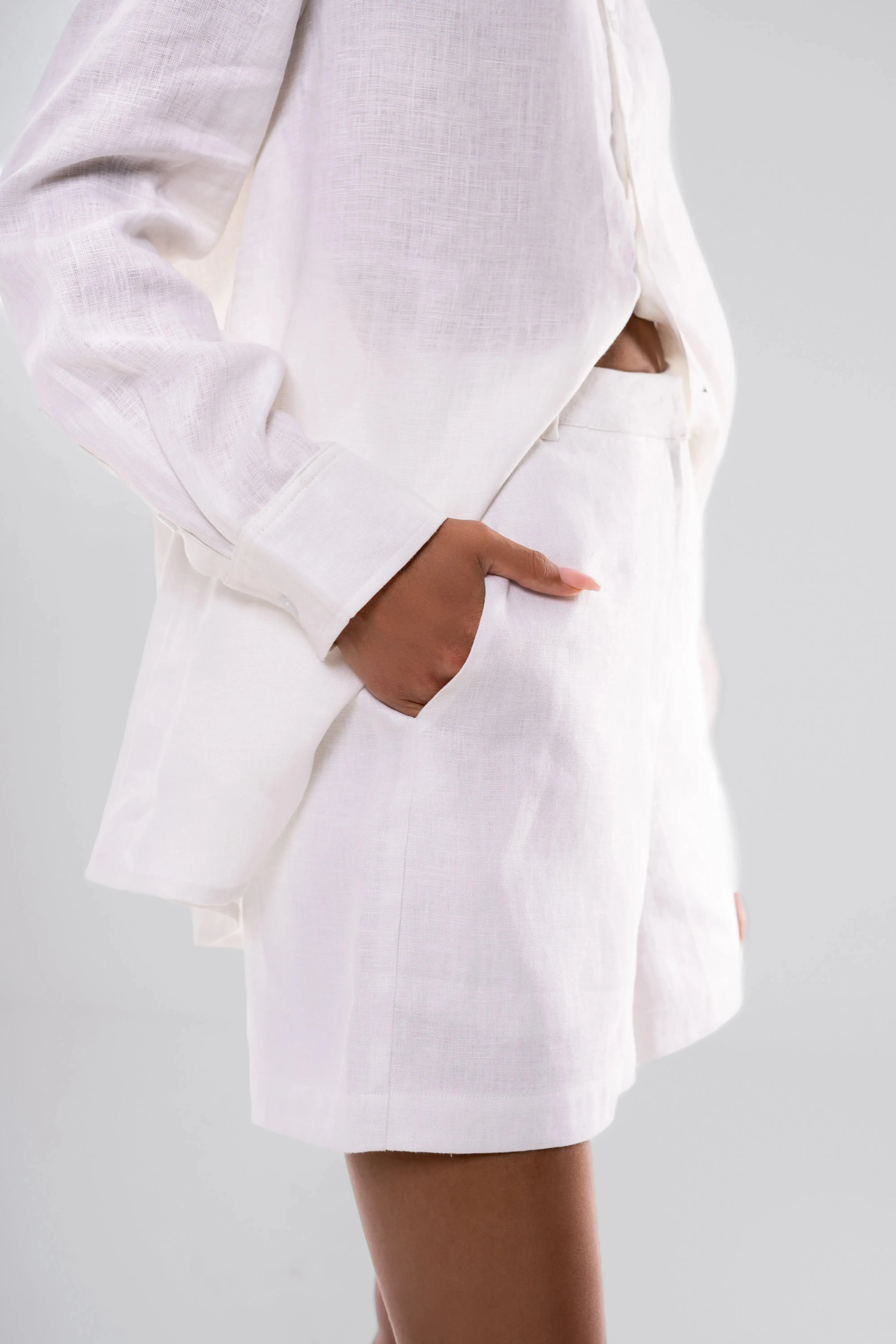 Petite White Linen Shorts sold by Etela Petite product image thumbnail 3