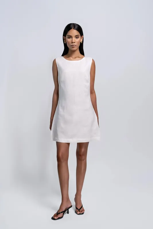 Petite White Linen Mini Dress sold by Etela Petite