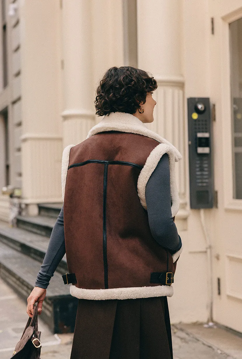 Camilla Shearling Vest Jacket - Chocolate sold by Etela Petite product image thumbnail 4