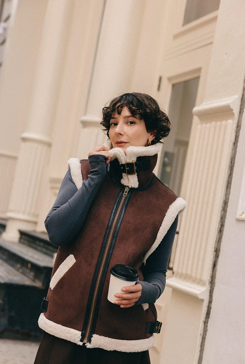 Camilla Shearling Vest Jacket - Chocolate sold by Etela Petite product image thumbnail 5