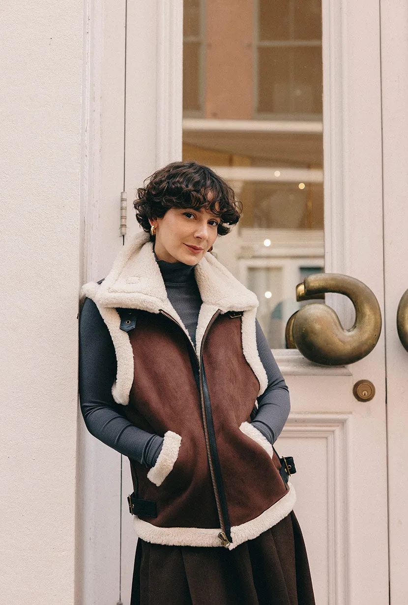 Camilla Shearling Vest Jacket - Chocolate sold by Etela Petite product image thumbnail 2