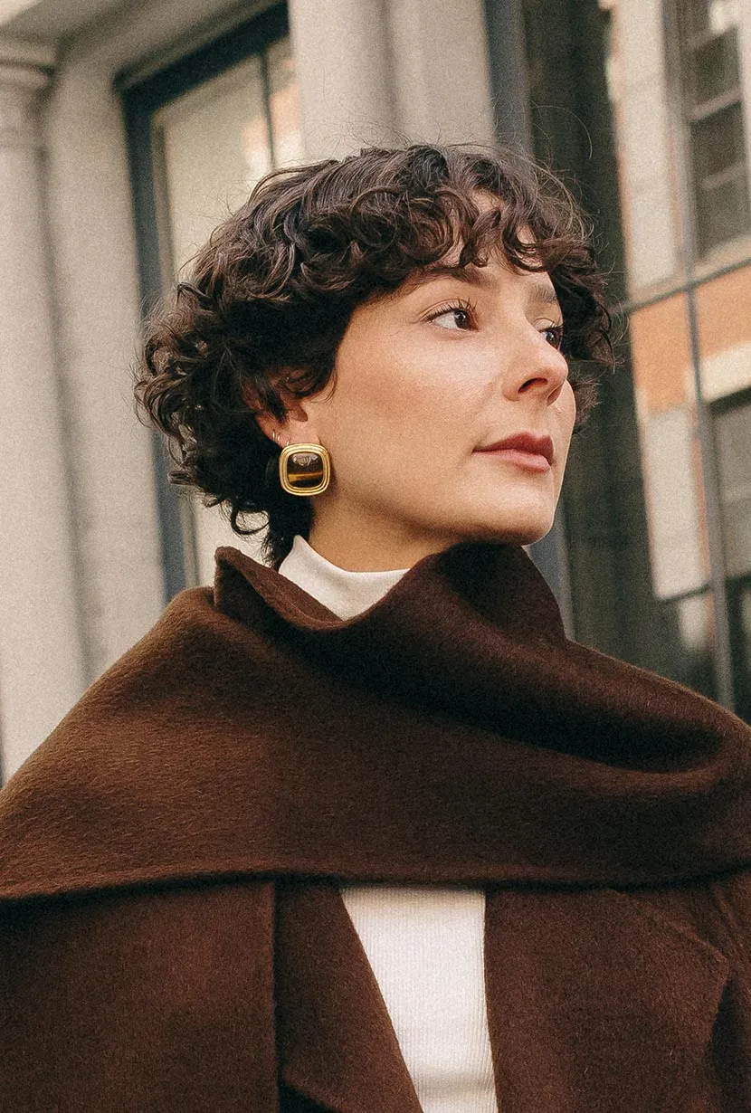 Gold Square Tiger's Eye Stud Earrings sold by Etela Petite product image thumbnail 2