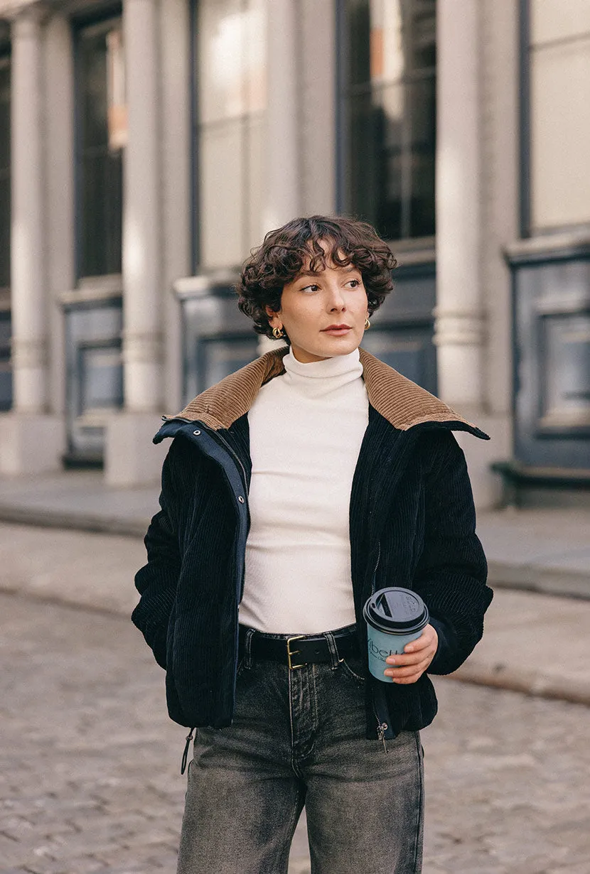 Carter Corduroy Down Jacket - Black sold by Etela Petite