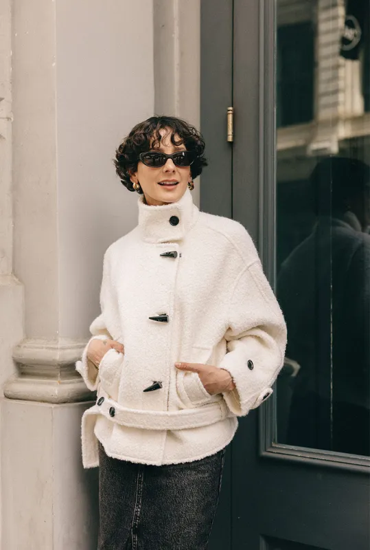 Cole Oversized Wool Short Coat - Ivory sold by Etela Petite