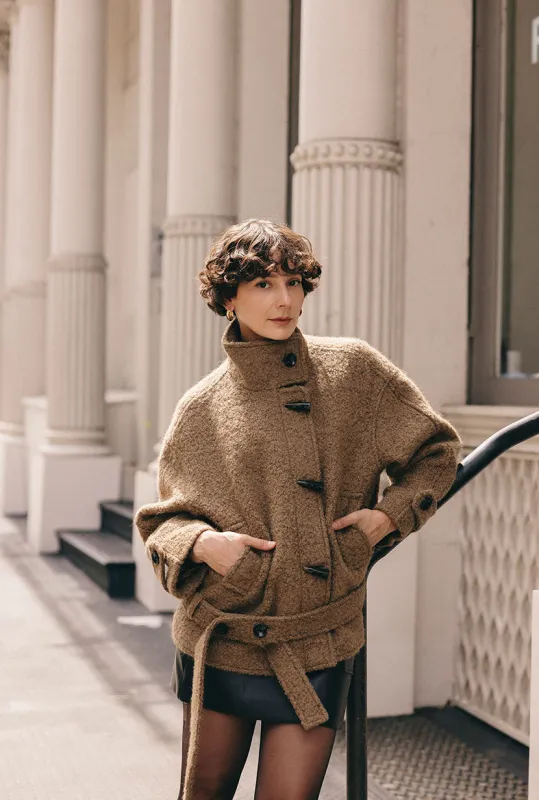 Cole Oversized Wool Short Coat - Brown sold by Etela Petite