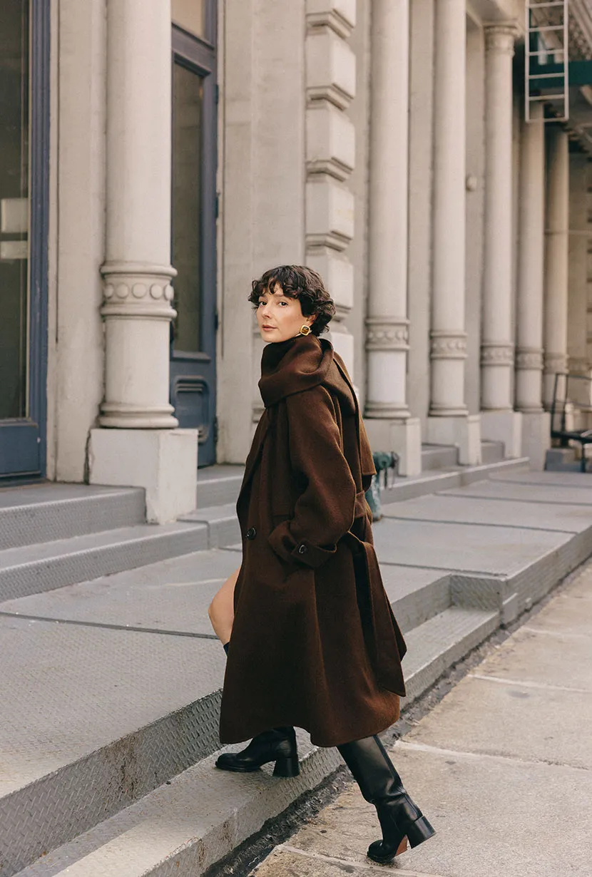 Carina Wool & Silk Scarf Coat - Chocolate sold by Etela Petite product image thumbnail 3