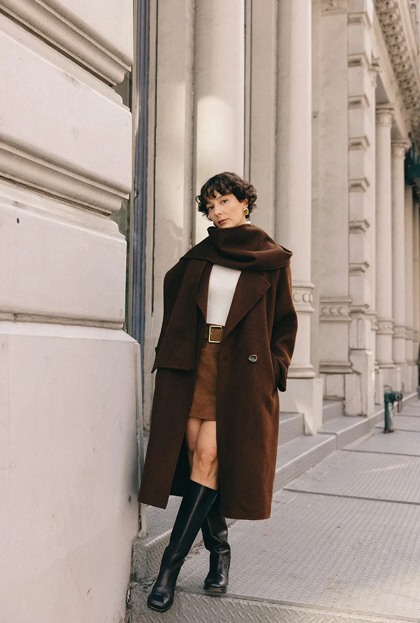 Carina Wool & Silk Scarf Coat - Chocolate sold by Etela Petite product image thumbnail 4