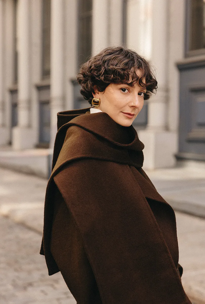 Carina Wool & Silk Scarf Coat - Chocolate sold by Etela Petite product image thumbnail 5