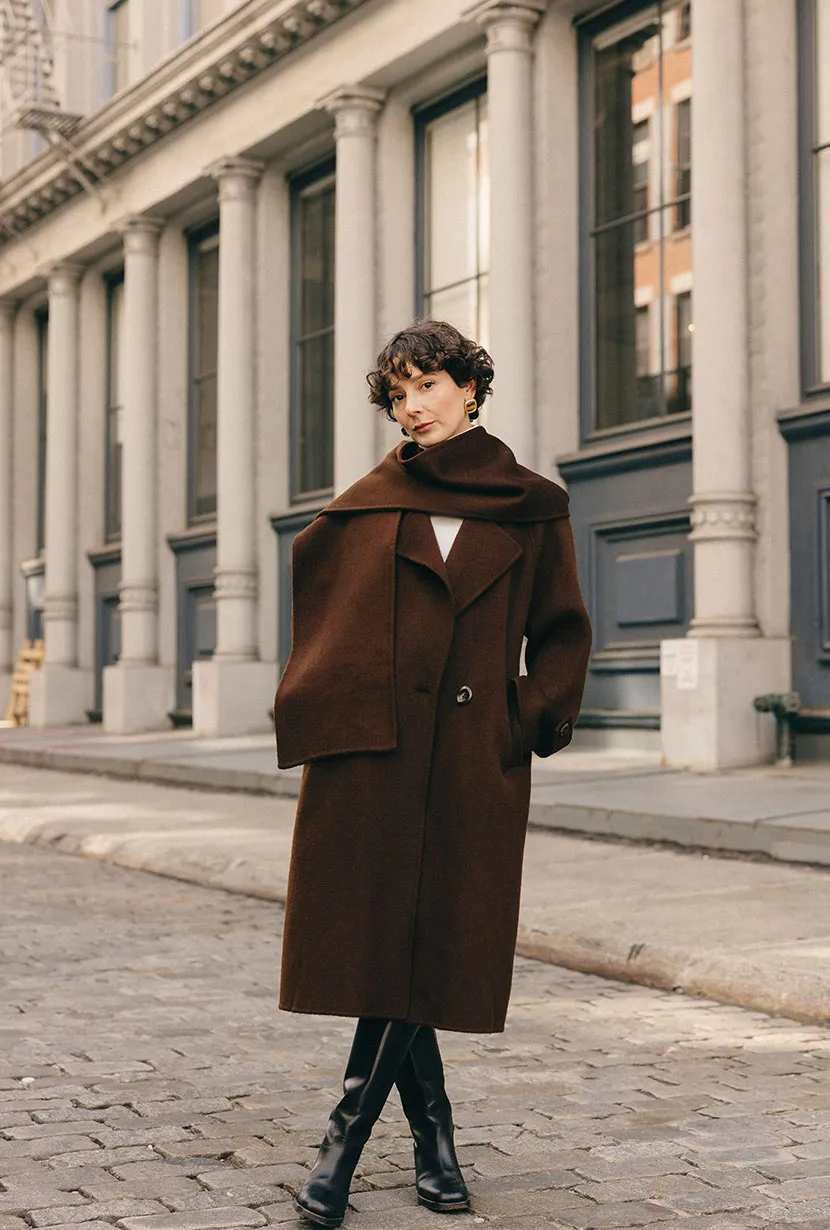 Carina Wool & Silk Scarf Coat - Chocolate sold by Etela Petite product image thumbnail 2