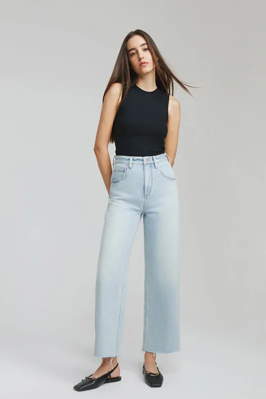 Moon Curve Raw Hem Crop Jeans made by Hey Joanie