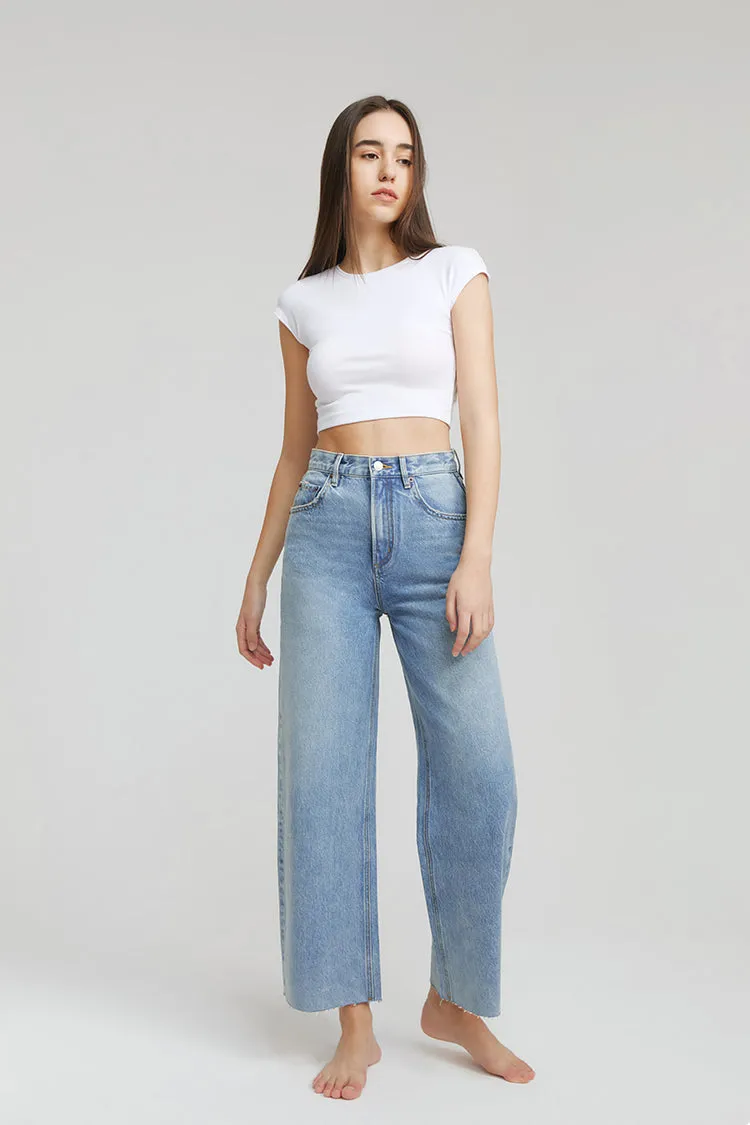Moon Curve Raw Hem Crop Jeans sold by Etela Petite product image thumbnail 5