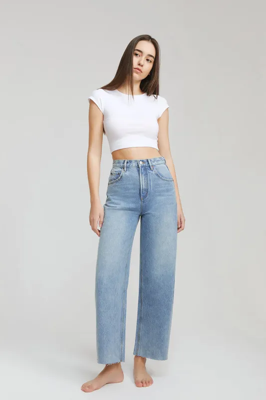 Moon Curve Raw Hem Crop Jeans made by Hey Joanie