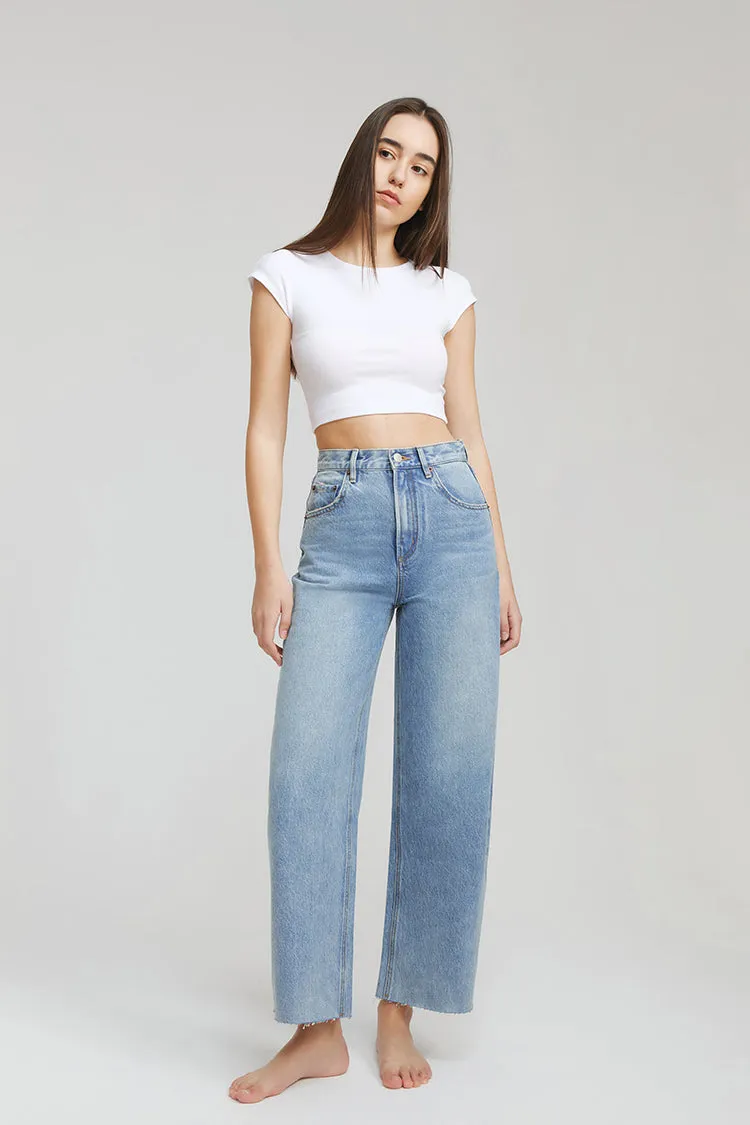 Moon Curve Raw Hem Crop Jeans sold by Etela Petite