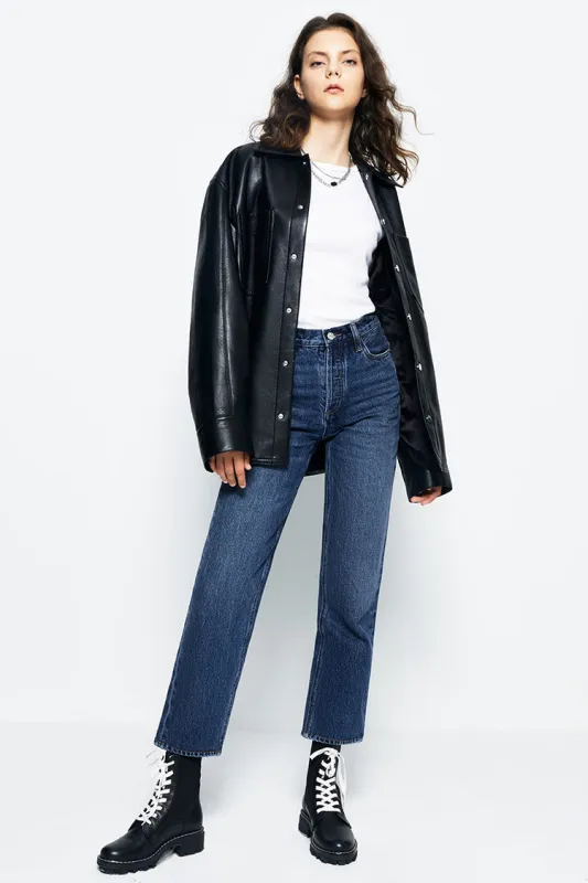 Manhattan High Rise Straight Ankle Jeans sold by Etela Petite