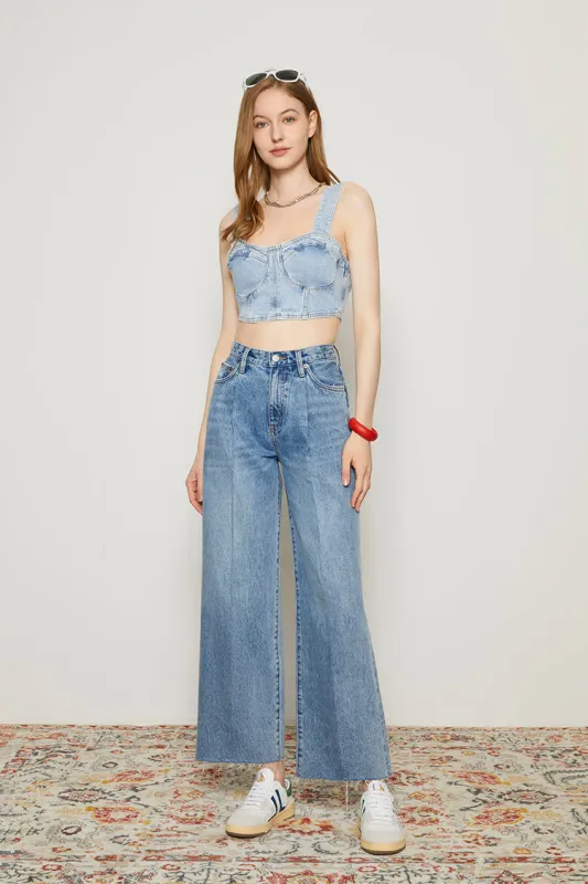 CHILL Pleat Straight Ankle Jeans sold by Etela Petite