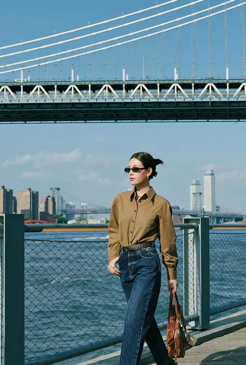 Brenda Cotton Blend Shirt - Olive Brown sold by Etela Petite product image thumbnail 3