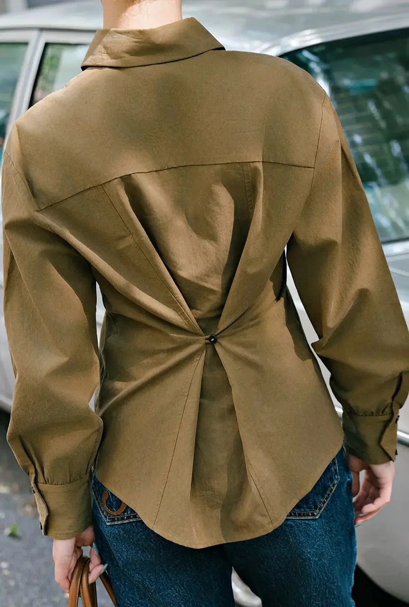 Brenda Cotton Blend Shirt - Olive Brown sold by Etela Petite product image thumbnail 5