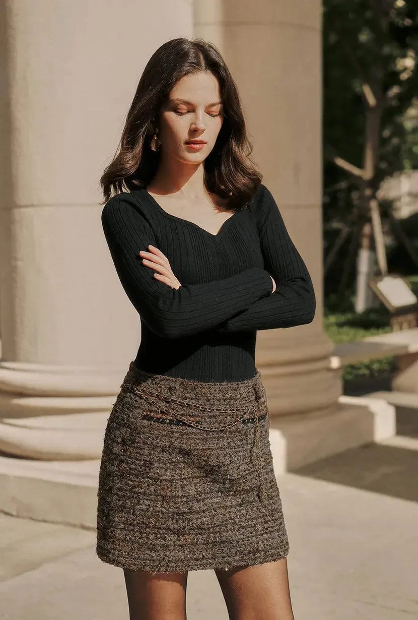 Ashton Mini Wool Tweed Skirt - Charcoal sold by Etela Petite
