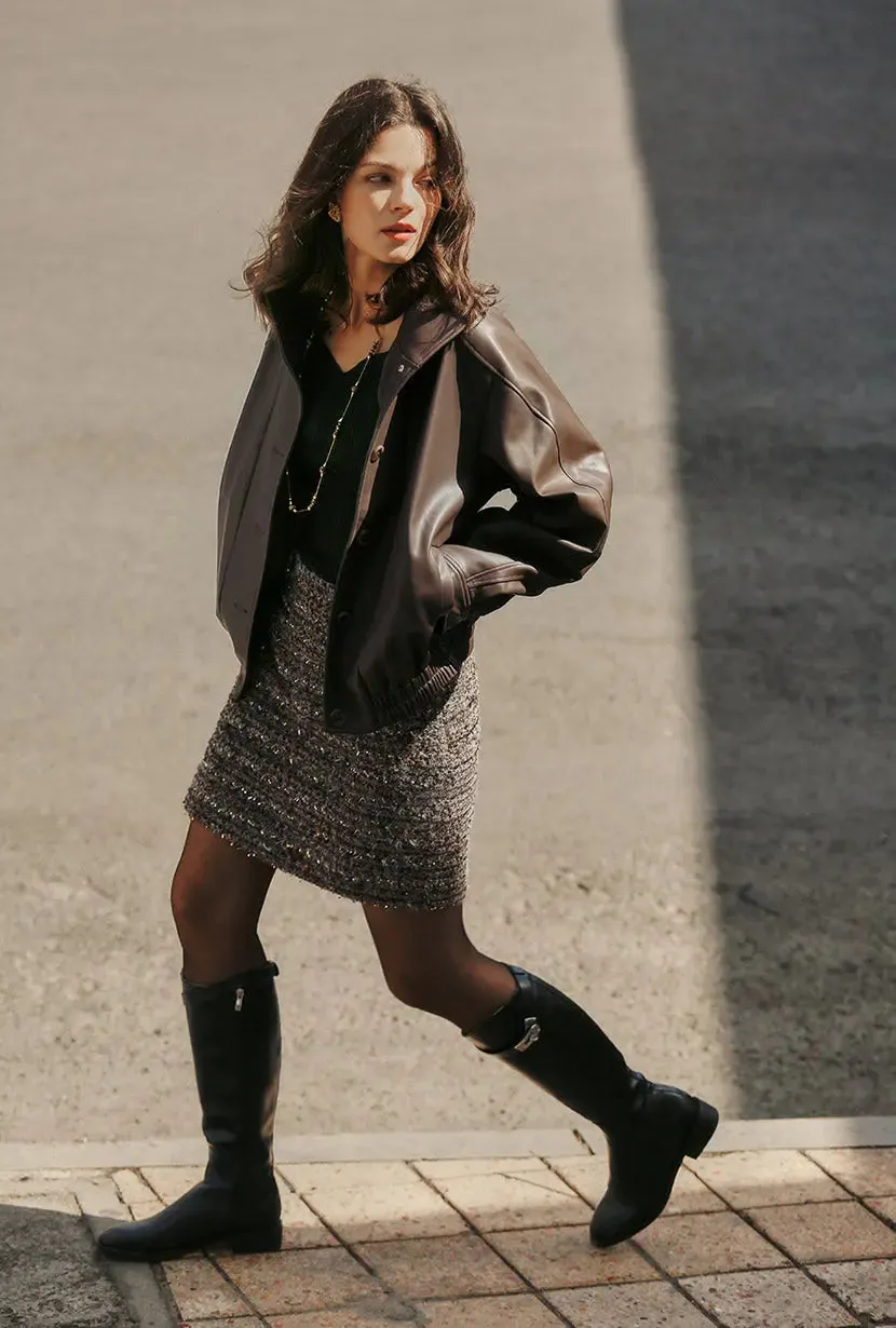 Ashley Oversized Faux Leather Jacket - Dark Umber sold by Etela Petite product image thumbnail 4