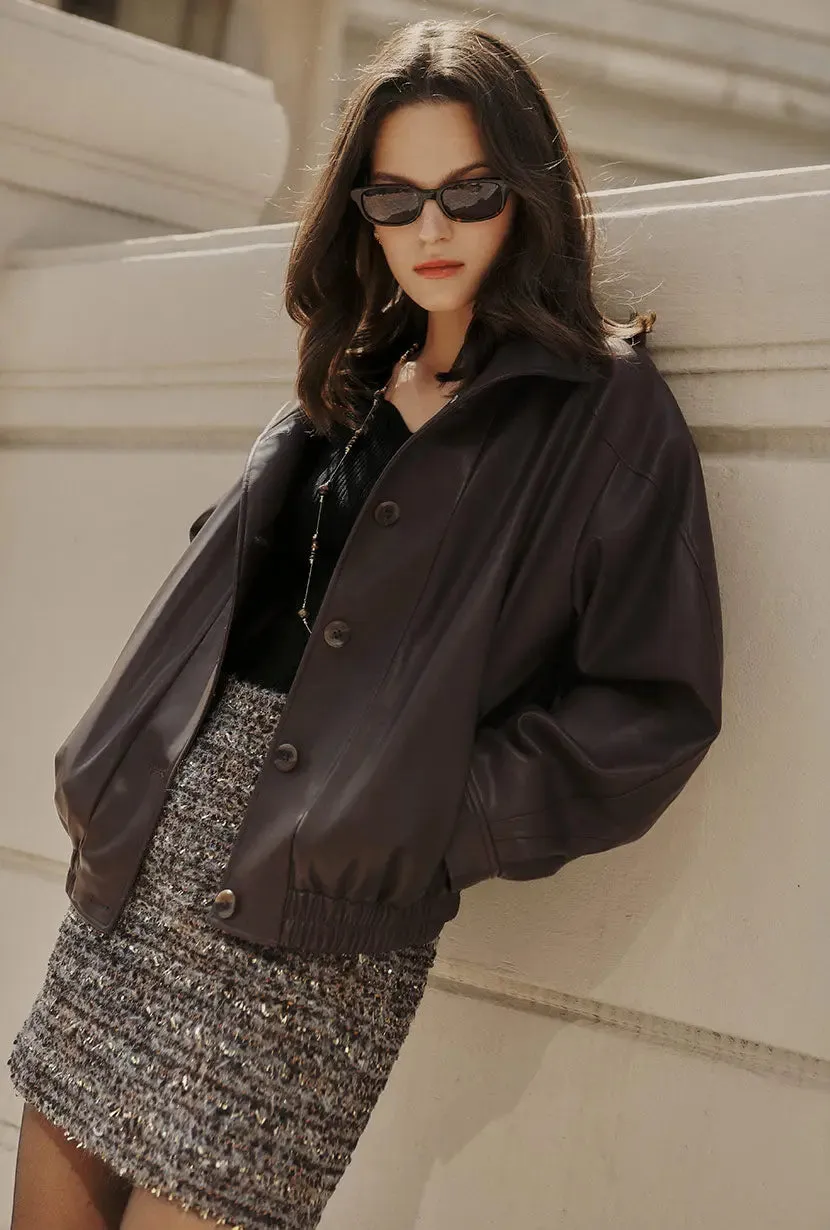 Ashley Oversized Faux Leather Jacket - Dark Umber sold by Etela Petite product image thumbnail 5