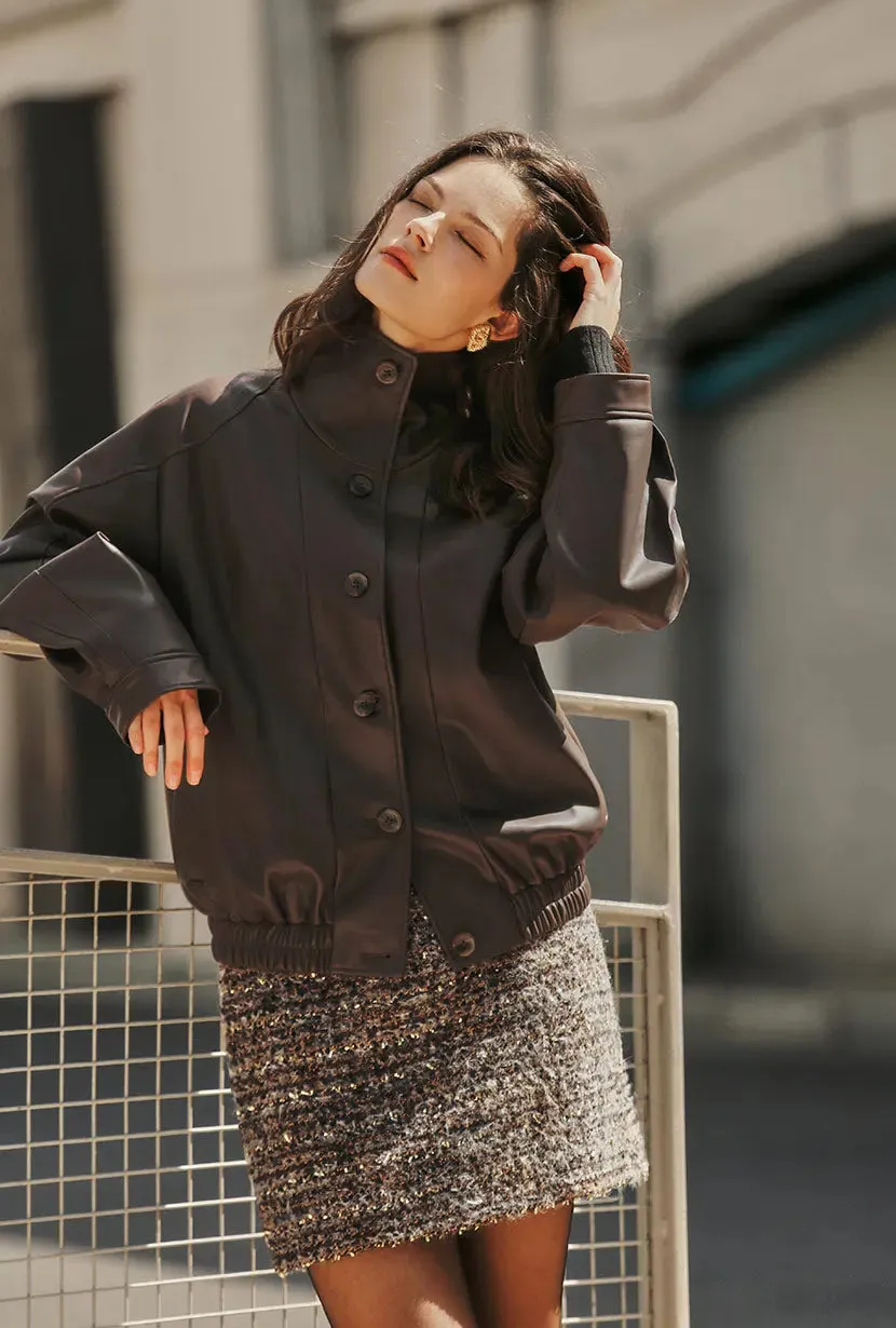 Ashley Oversized Faux Leather Jacket - Dark Umber sold by Etela Petite product image thumbnail 3