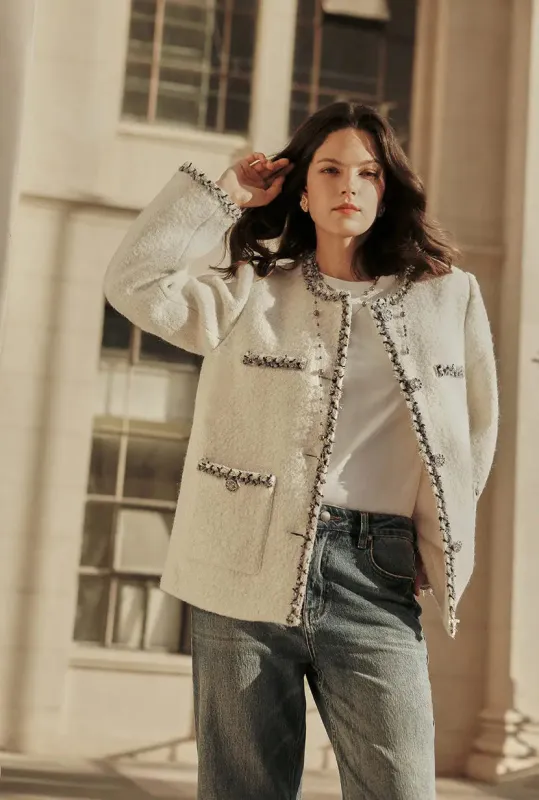 Charmaine Oversized Wool Tweed Coat - Ivory sold by Etela Petite