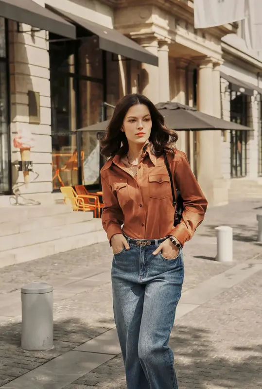 Coleen Suede Shirt - Brown sold by Etela Petite