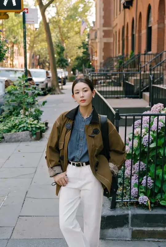 Bryce Cotton Barn Jacket - Olive Brown sold by Etela Petite