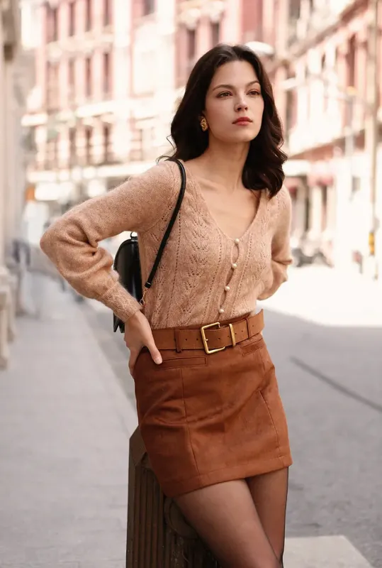 Ashton Mini Suede Skirt - Caramel sold by Etela Petite