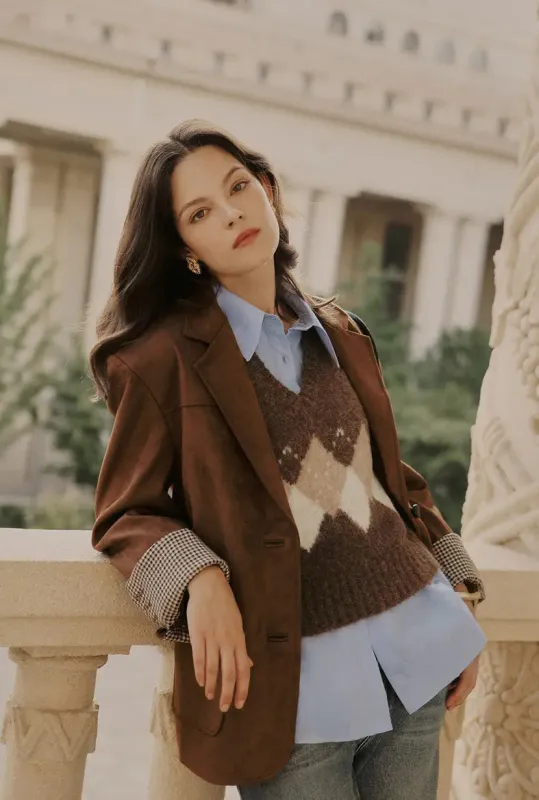 Dominique Oversized Suede Blazer - Caramel sold by Etela Petite