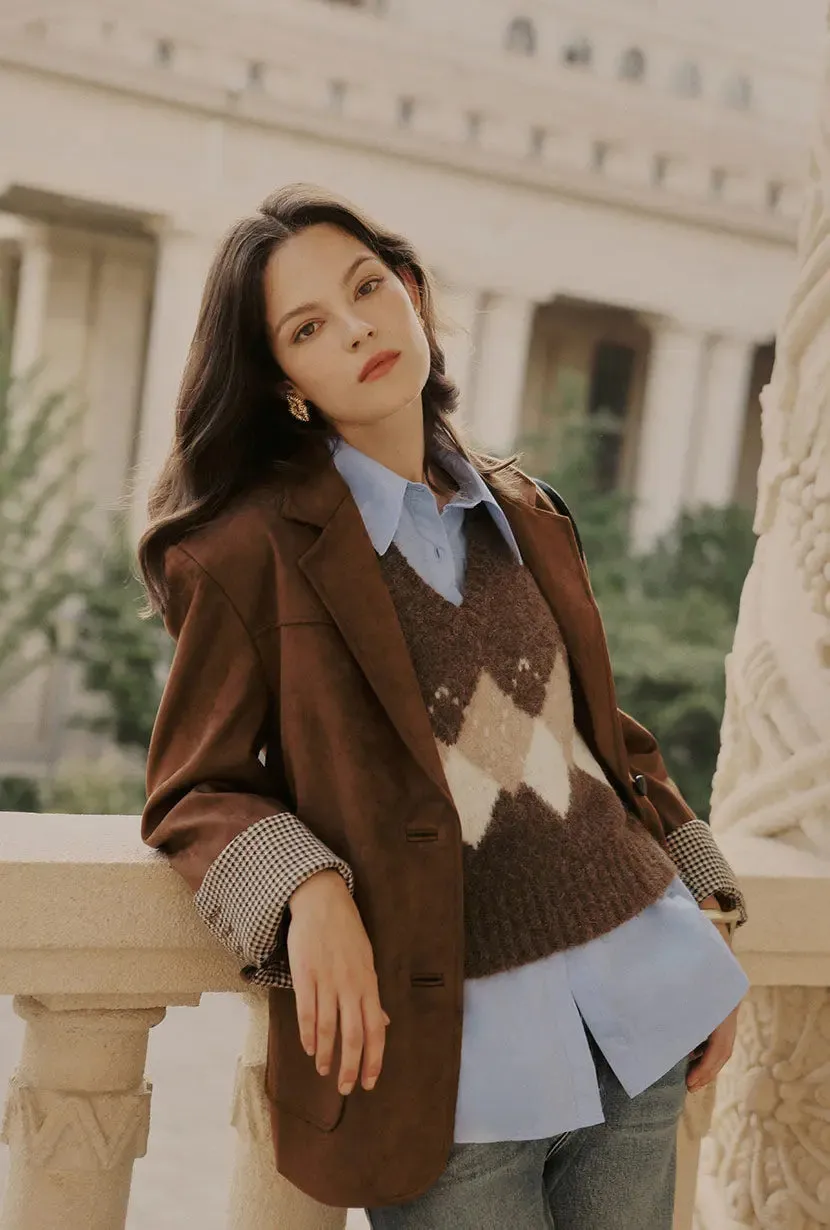 Dominique Oversized Suede Blazer - Caramel sold by Etela Petite