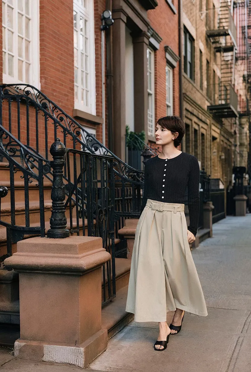 Darby Wide-Leg Cotton Pants - Khaki sold by Etela Petite product image thumbnail 2